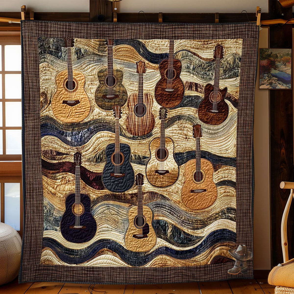 Vintage Guitar Xmas Quilted Blanket Blanket Coolf Gifts For Married Couples