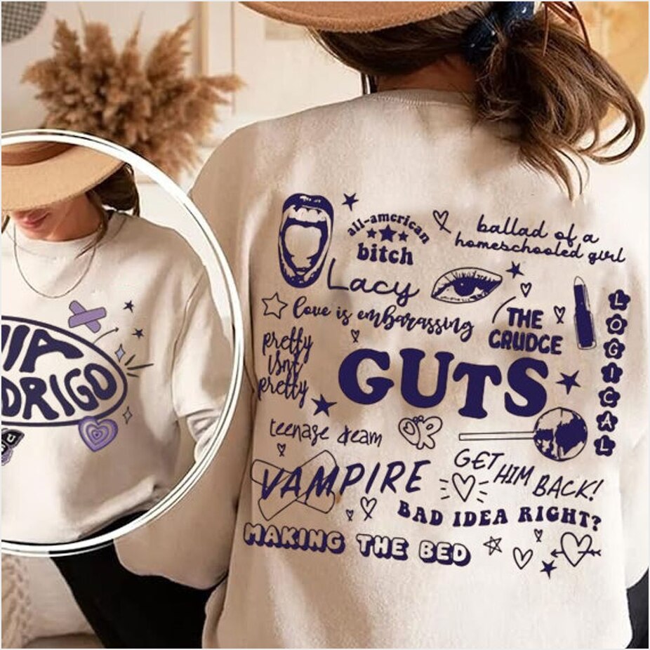 Vintage Guts Titles Olivia Rodrigo 2 Side Sweatshirt Gifts For Fans Trendy Merch Vintage Guts Titles Olivia Rodrigo 2 Side Sweatshirt Gifts For Fans Trendy Merch