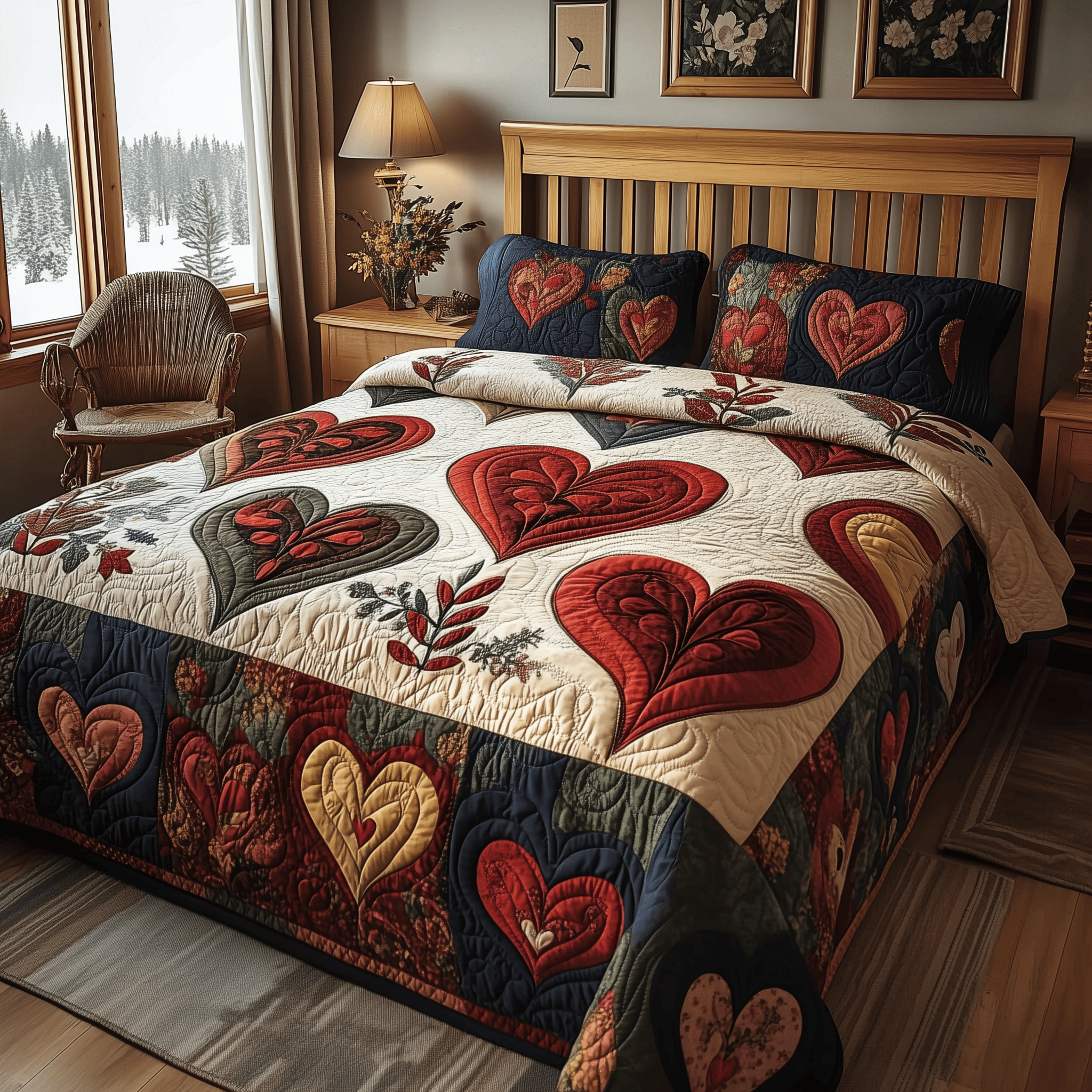 Vintage Heart Quilted Bedding Set Christmas Bedding Set Christmas Gifts For Couples