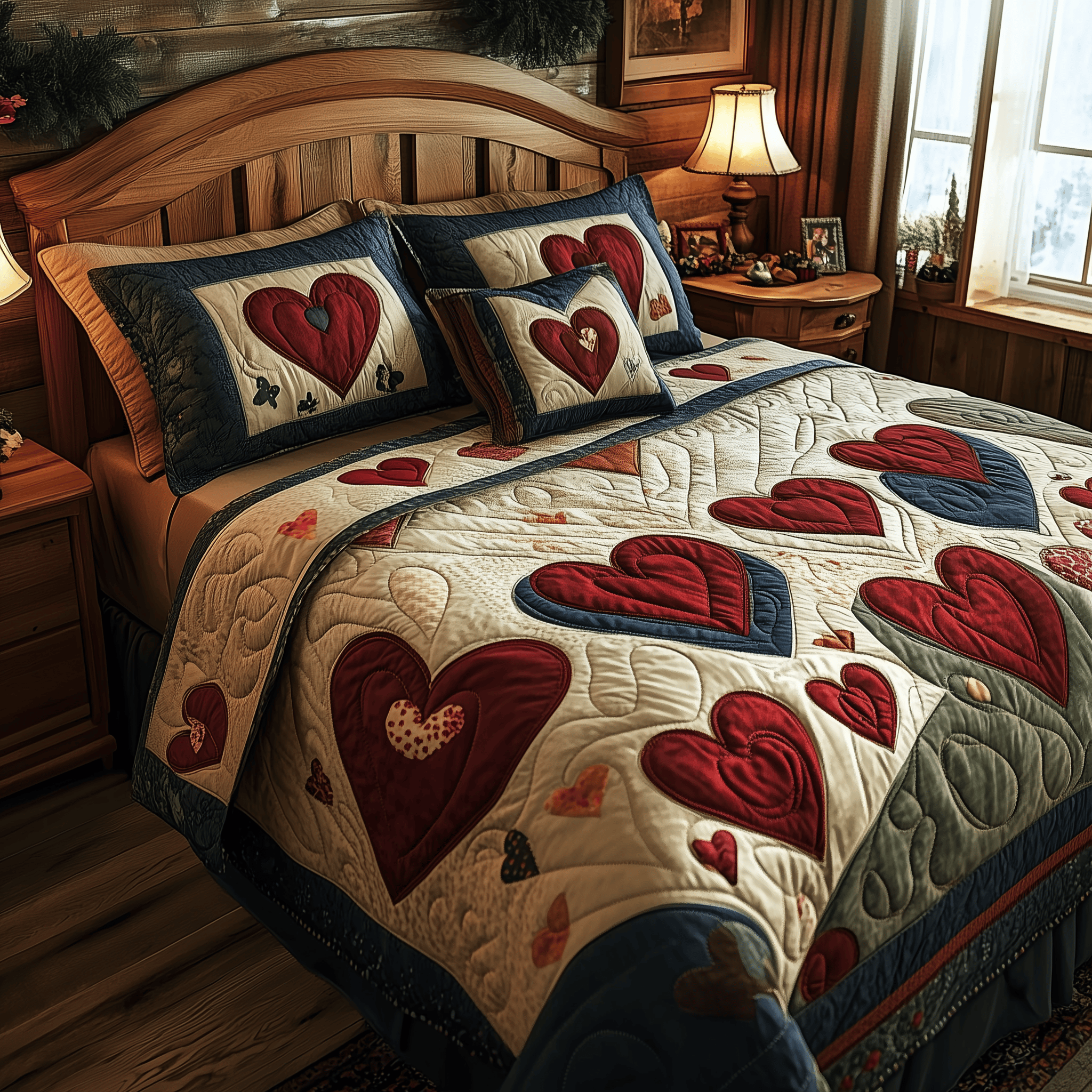Vintage Heart Quilted Bedding Set Christmas Bedding Set Top Christmas Gifts 2024 For Parents