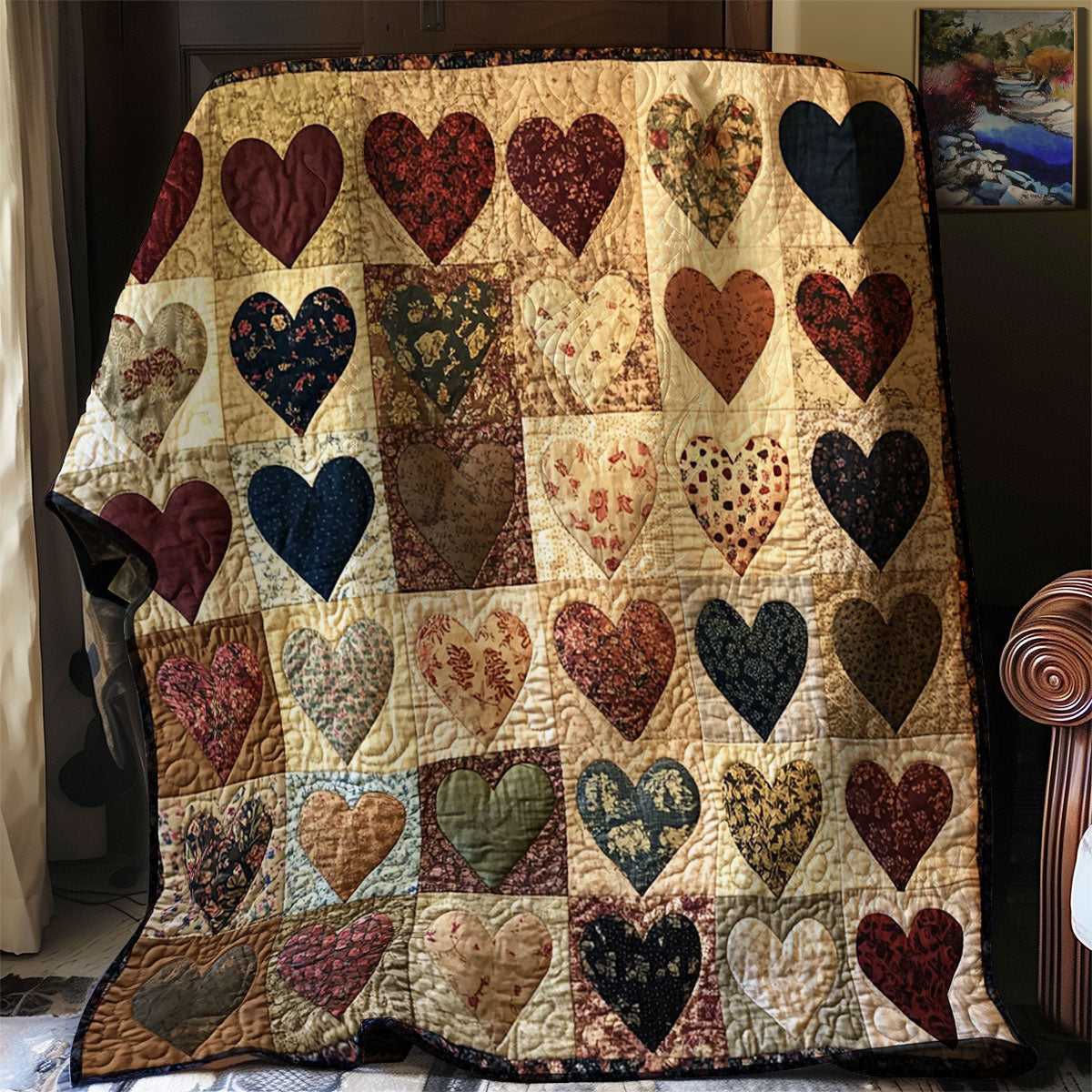 Vintage Heart Quilted Blanket Christmas Throw Blanket Daughter Presents From Mum