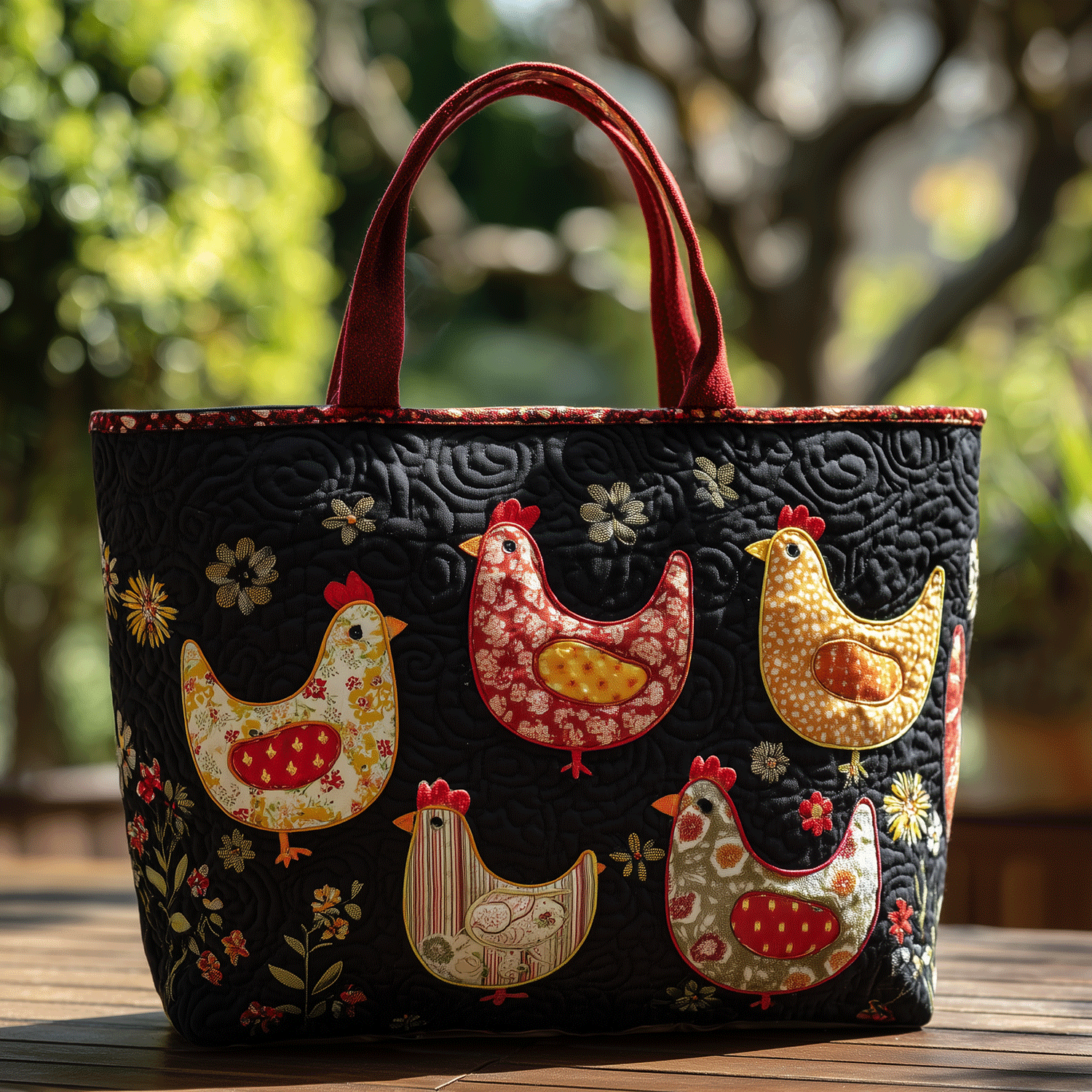 Vintage Hen Parade Quilted Tote Bag Gifts For Farm Wife