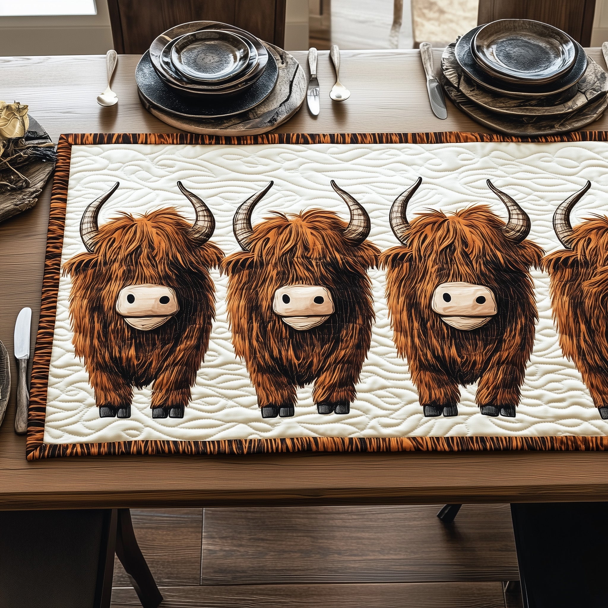 Vintage Highland Moo Quilted Table Runner Christmas Table Runner Gift Idea