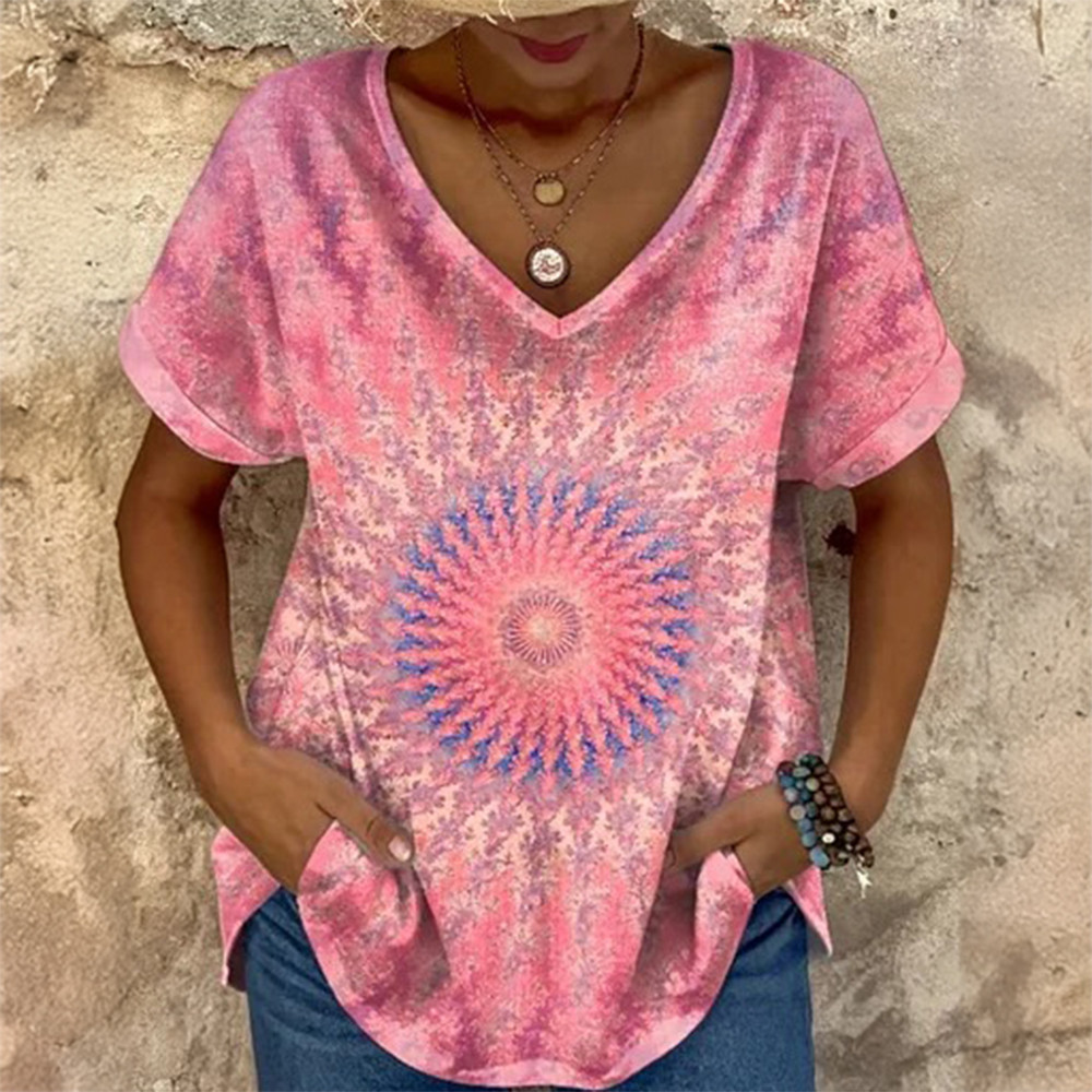 Vintage Hippie Pattern V-Neck Shirt Hippie Festival Outfits Cool Gift For Peace Supporters