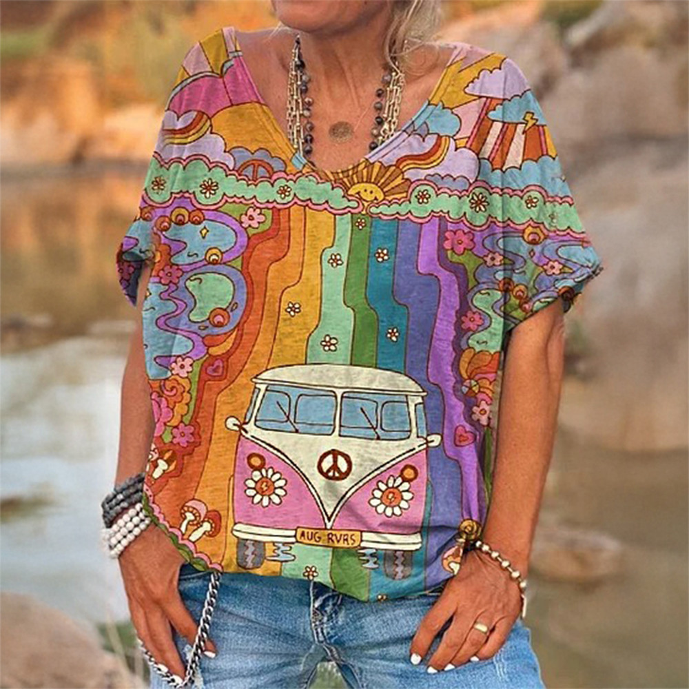 Vintage Hippie Peace & Love V-Neck Shirt Hippie Festival Outfits Peace Lover Gift For Nana