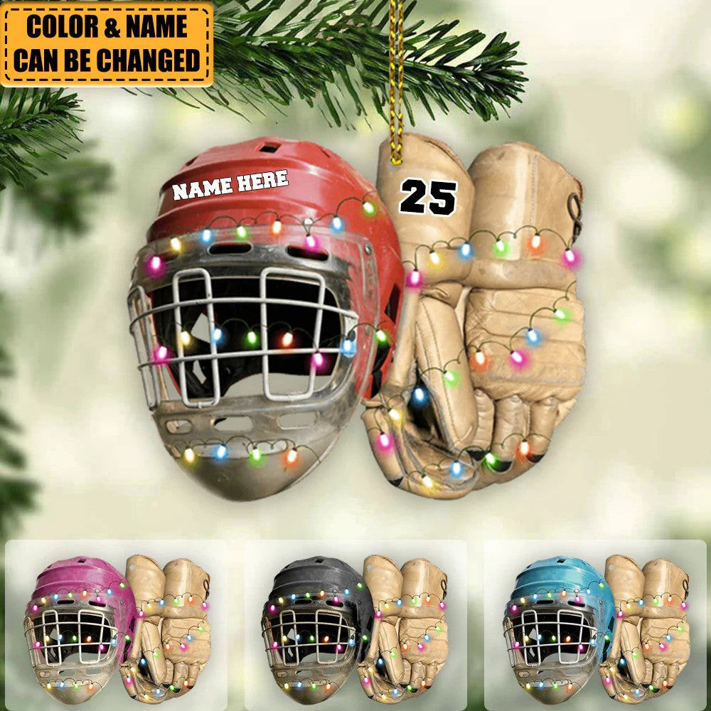 Vintage Hockey Equipment  Personalized Hockey Christmas Ornament for Hockey Players