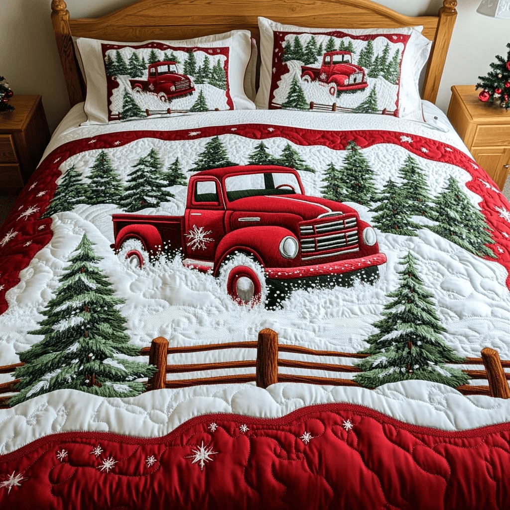Vintage Holiday Ride Quilt Duvet Cover Set Best Luxury Sheets Christmas Gifts For Grandma