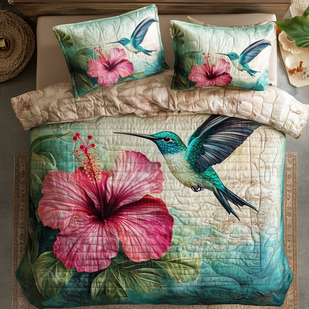Vintage Hummingbird Quilted Bedding Set Duvet Cover Bedspread Bedroom Decor Gifts For Husband
