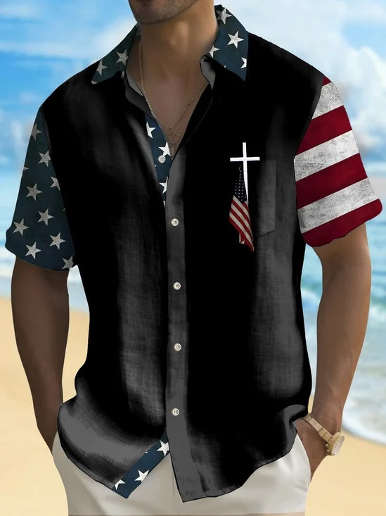 Vintage In God We Trust Hawaiian Button Shirt 4Th Of July Clothes Gifts For Husband