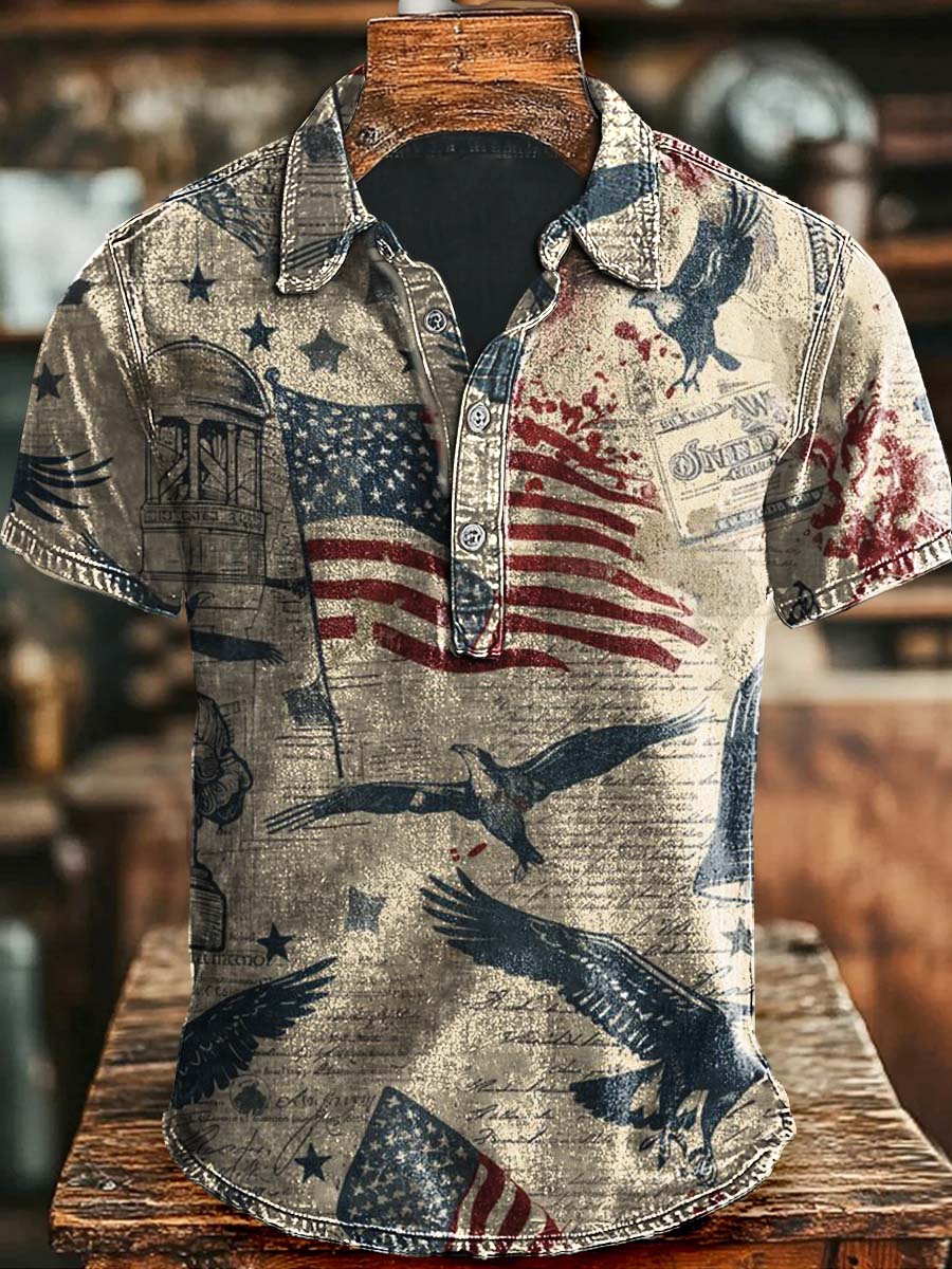 Vintage Independent Day Printed Casual Polo Shirt Halloween Gift Ideas For Him
