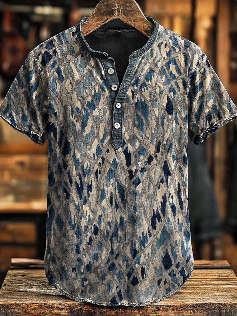 Vintage Irregular Pattern Print Short Sleeve Polo Shirt Halloween Gift Ideas For Men