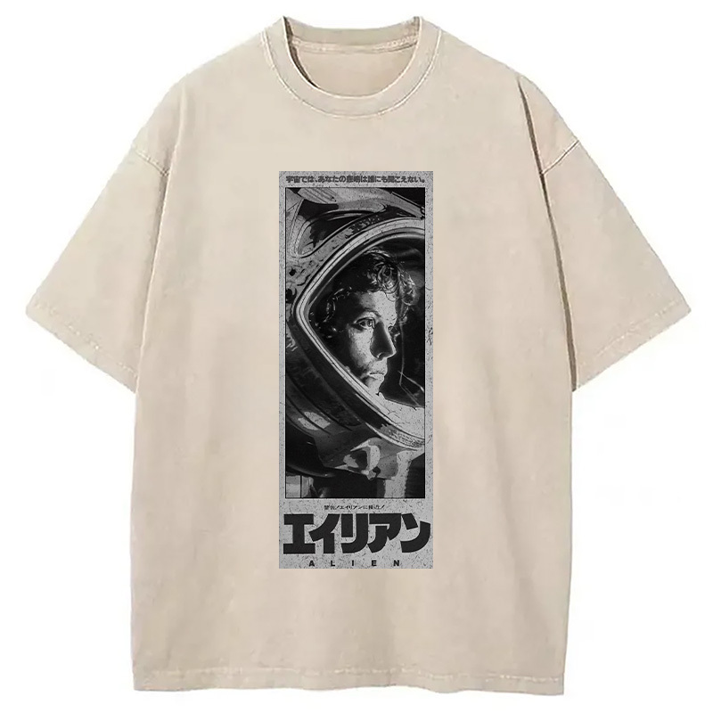 Vintage Japanese 1979 Alien Movie Washed T-Shirt Funny Graphic Gift For Friends Gifts For Besties Vintage Japanese 1979 Alien Movie Washed T-Shirt Funny Graphic Gift For Friends Gifts For Besties