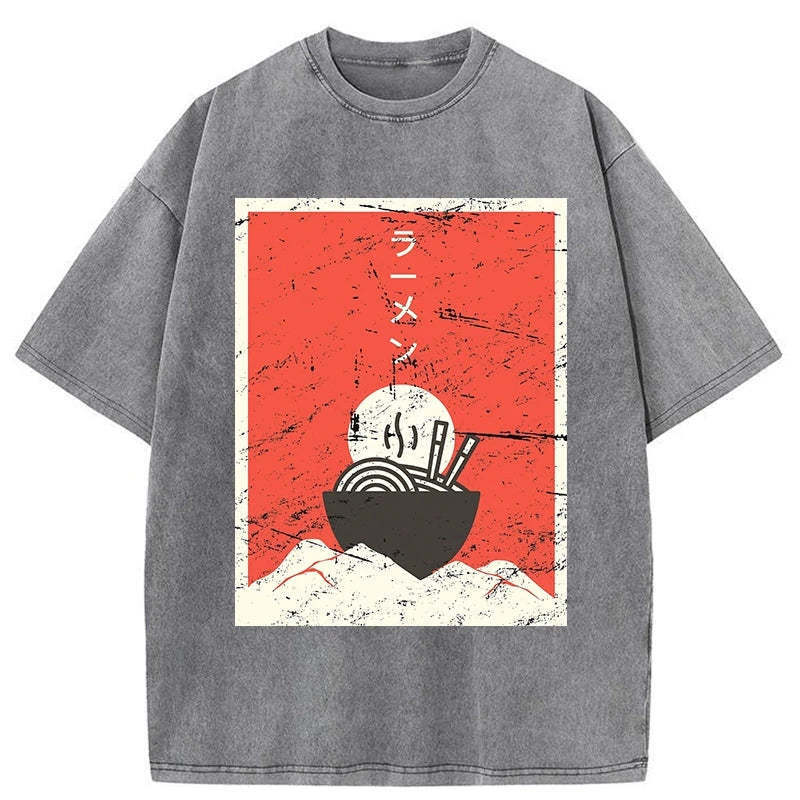Vintage Japanese Anime Ramen Washed T-Shirt Minimal Retro Graphic Clothing Gifts For Brother
