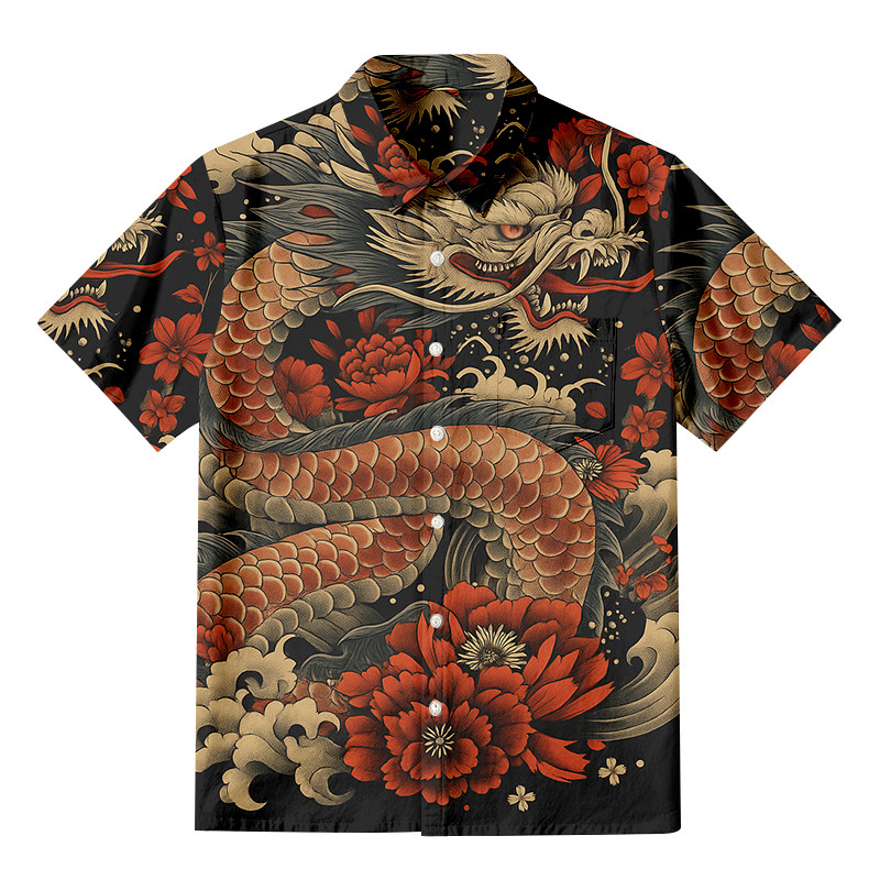 Vintage Japanese Art Dragon Button Up Shirt Mythology Shirt Dragon Lover Gifts