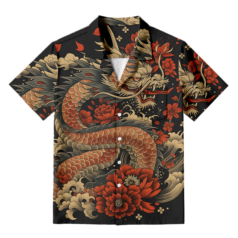 Vintage Japanese Art Dragon Hawaiian Shirt Mythology Shirt Gifts For Dragon Lover