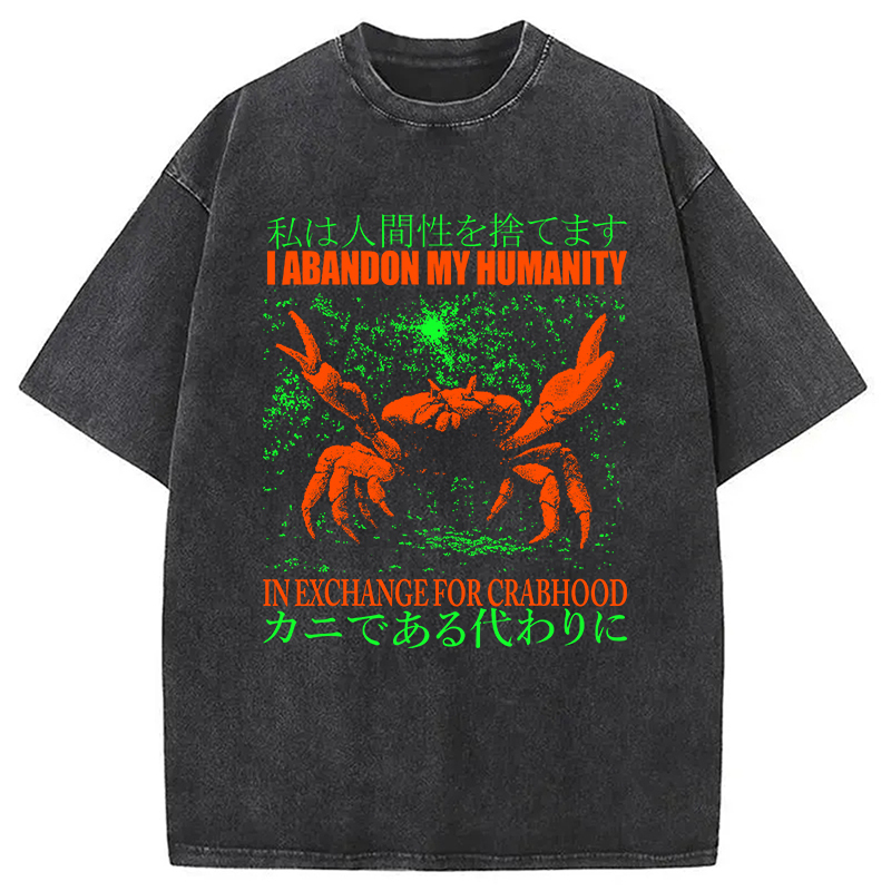 Vintage Japanese Crab Jokes Washed T-Shirt Retro Humor Graphic Top Gifts For Besties