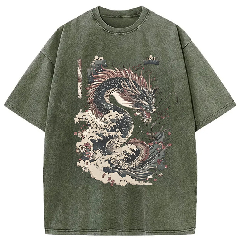 Vintage Japanese Dragon Folklore Washed T-Shirt Unisex Streetwear Graphic Style Gifts For Best Friend Vintage Japanese Dragon Folklore Washed T-Shirt Unisex Streetwear Graphic Style Gifts For Best Friend