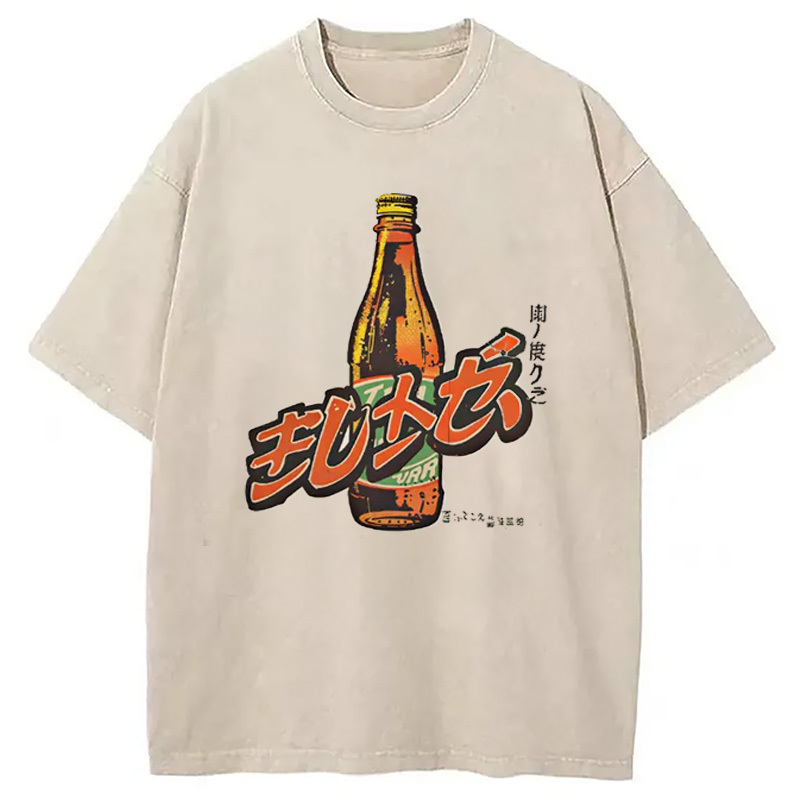 Vintage Japanese Drinking Washed T-Shirt Soft Cotton Daily Wear Tee Gifts For Brother
