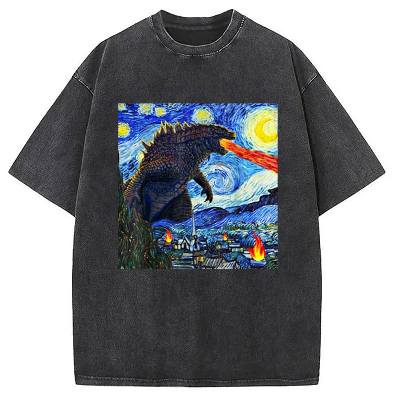 Vintage Japanese Monster Kaiju Washed T-Shirt Casual Oversized Outfit Style Gifts For Sister-1
