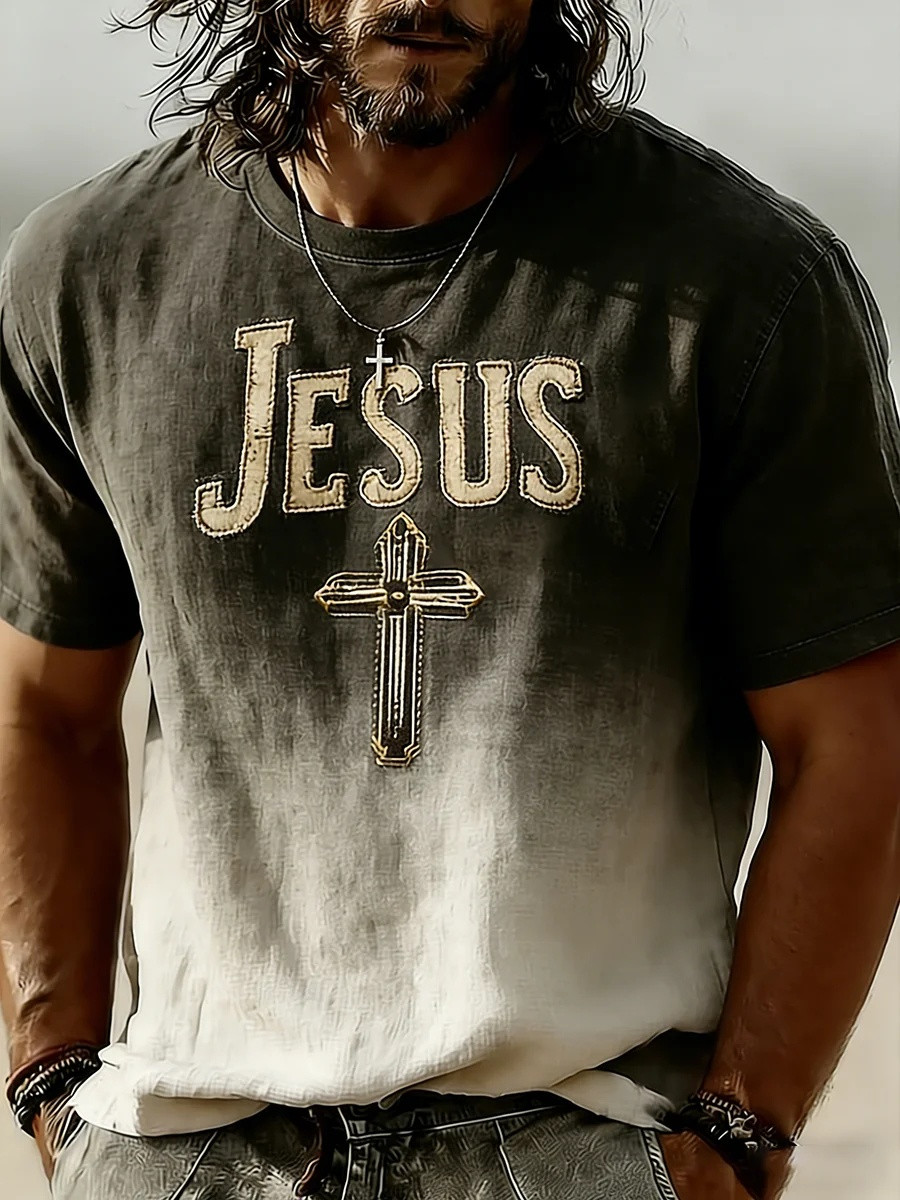Vintage Jesus Cross Faith Graphic T-Shirt Men Christian Apparel Tees Best Gift Ideas