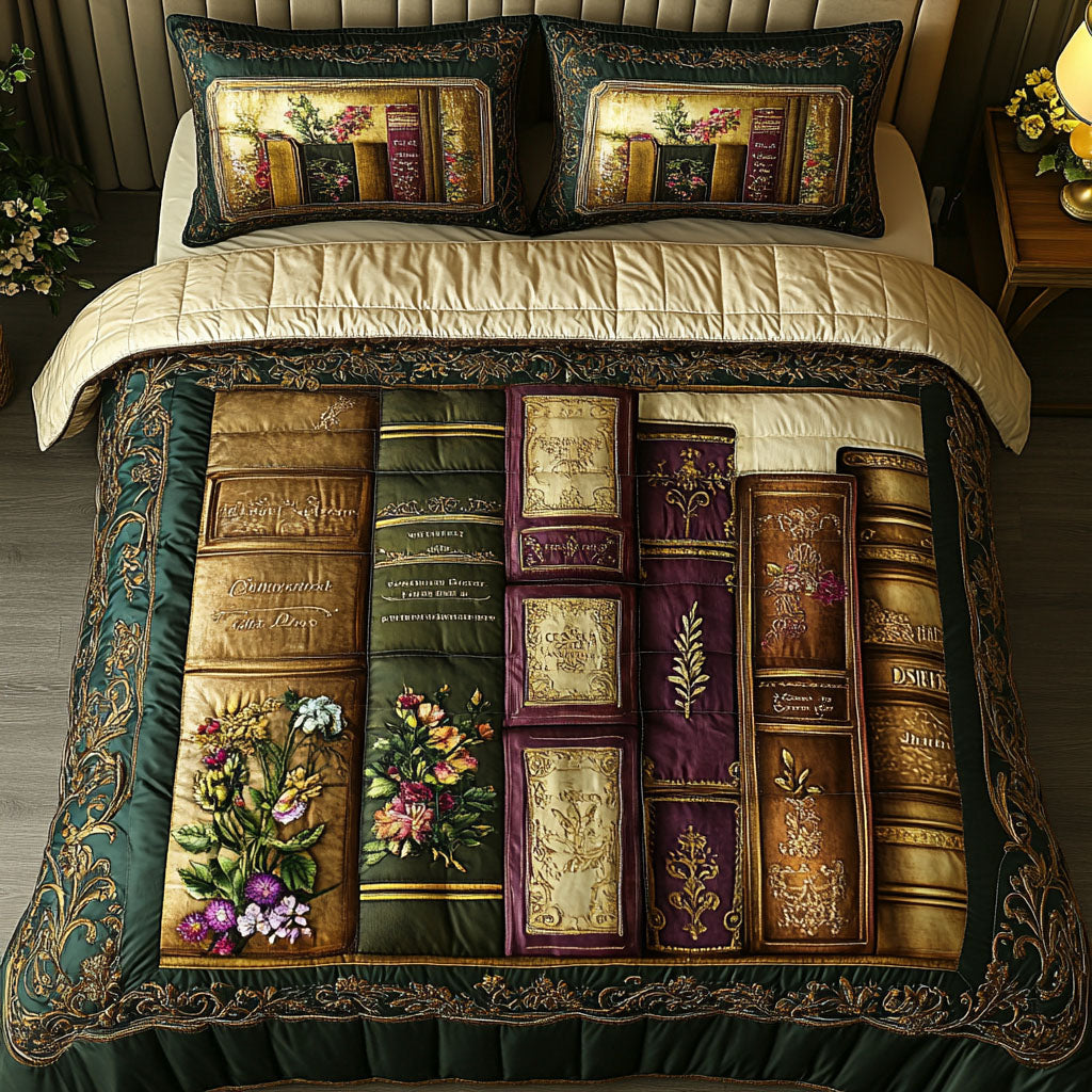 Vintage Library Elegance Quilted Bedding Set Soft Bed Sheet and Pillowcase Set for Relaxing Nights