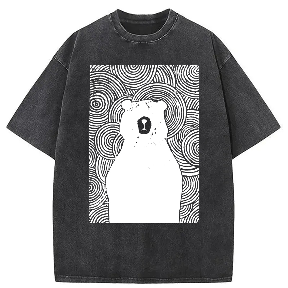 Vintage Line Bear Washed T-Shirt Soft Comfortable Daily T Shirt Gifts For Friends