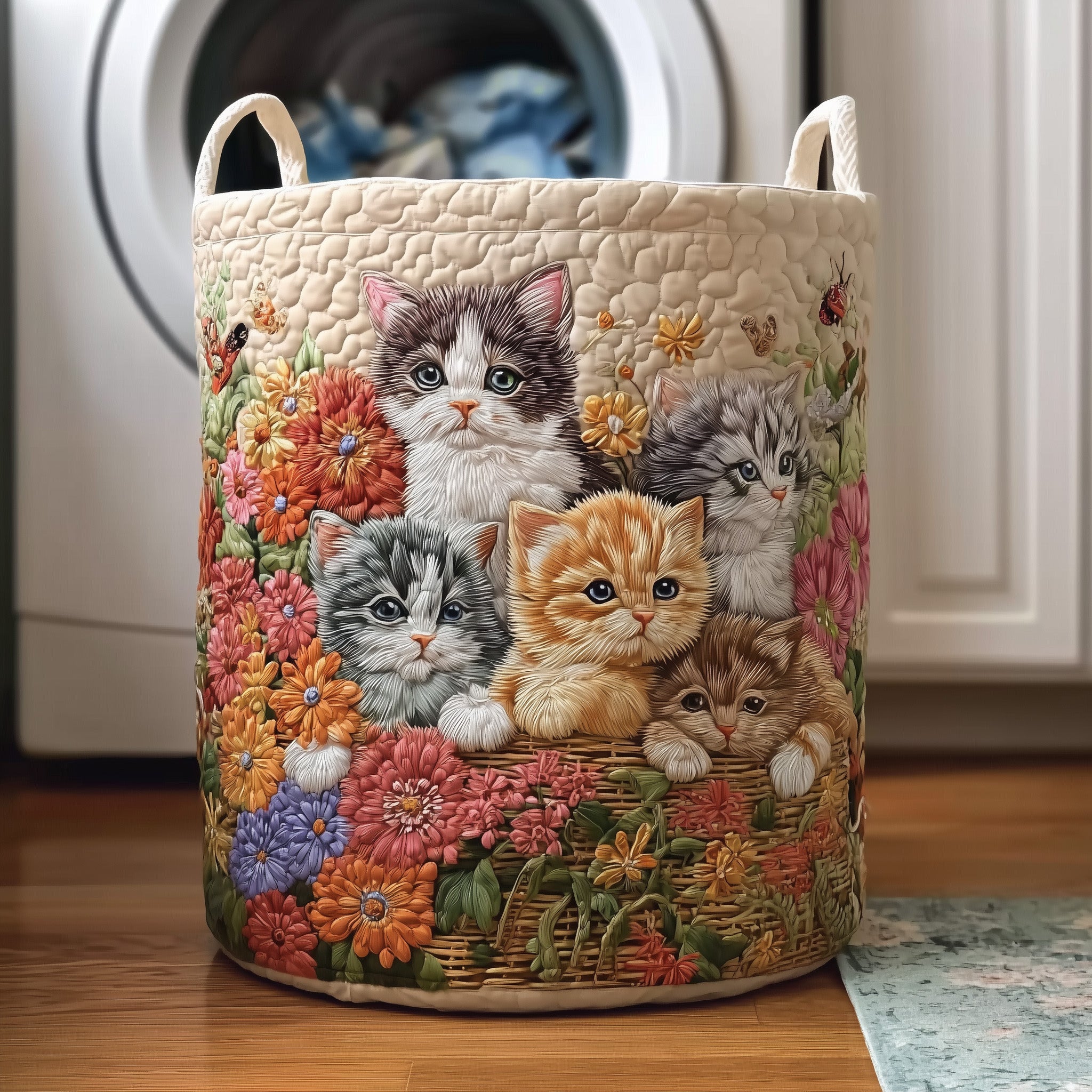 Vintage Meow Quilted Laundry Basket Lovely Gifts For Cat Enthusiasts(1)