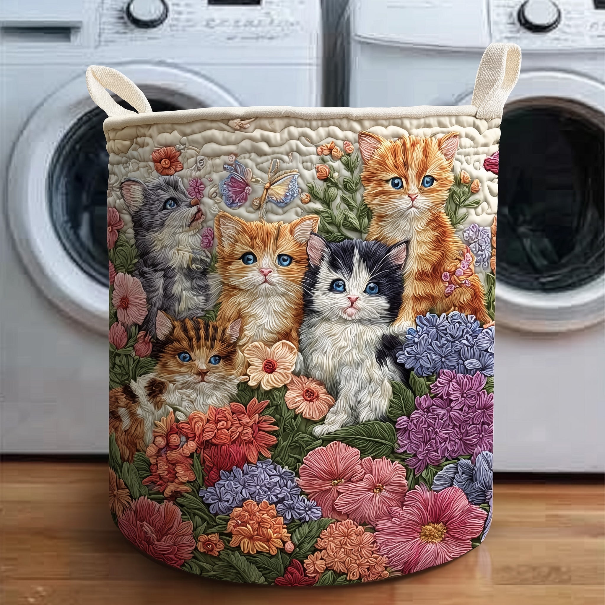 Vintage Meow Quilted Laundry Basket Lovely Gifts For Cat Enthusiasts