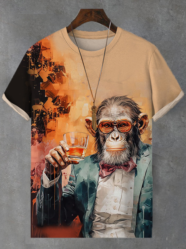 Vintage Monkey Gentleman Whiskey Oil Painting Print Shirt Gifts For Monkey Lovers