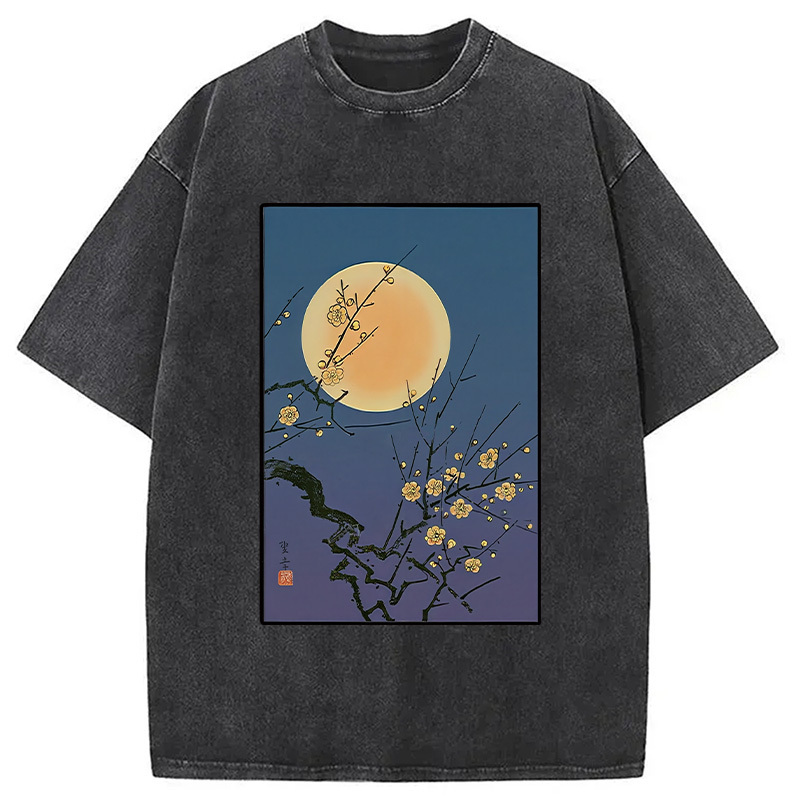 Vintage Moon Painting Washed T-Shirt Funny Graphic Gift For Friends Gifts For Best Friend