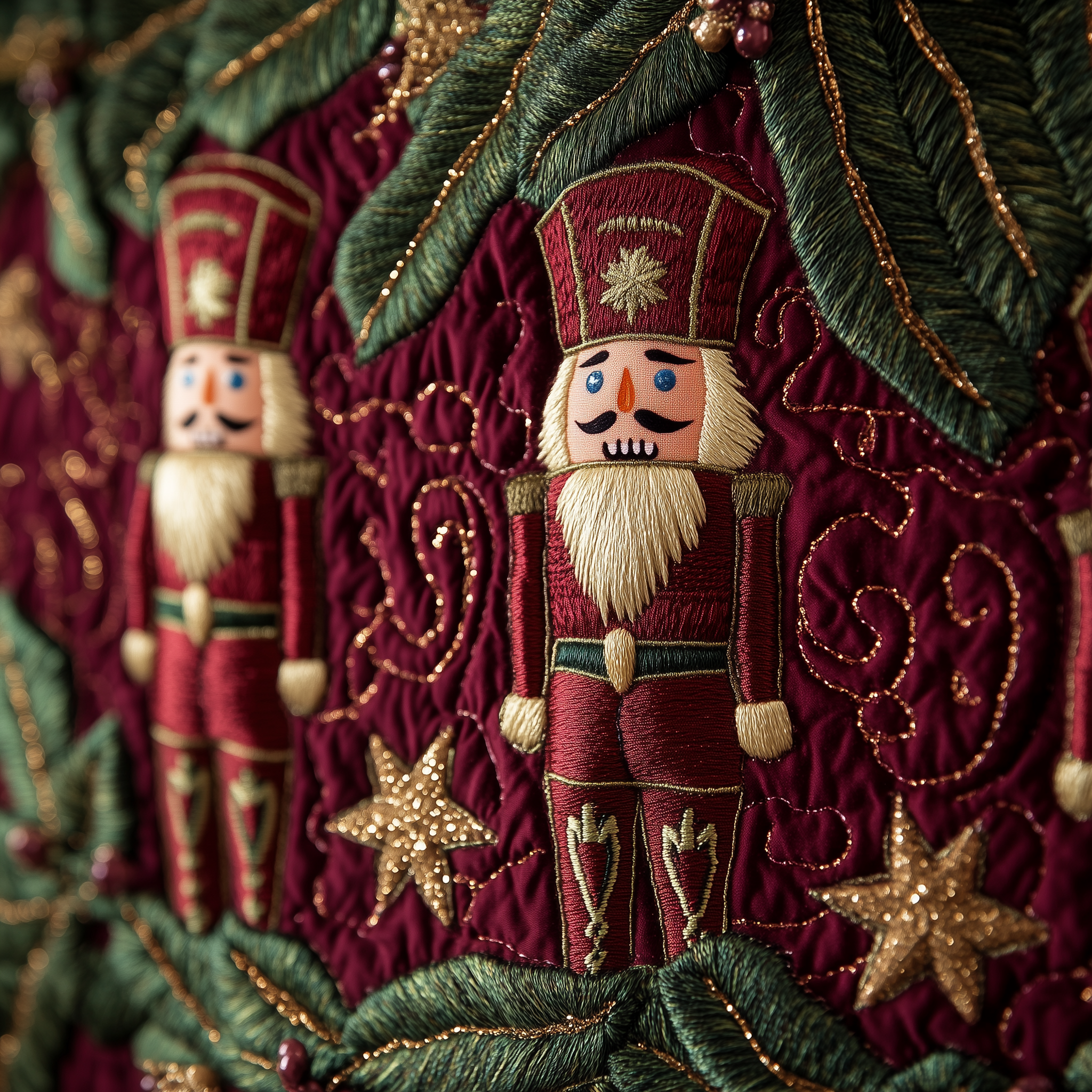 Vintage Nutcracker Christmas Tree Skirt Quilted Holiday Decoration Gift for Christmas Fans
