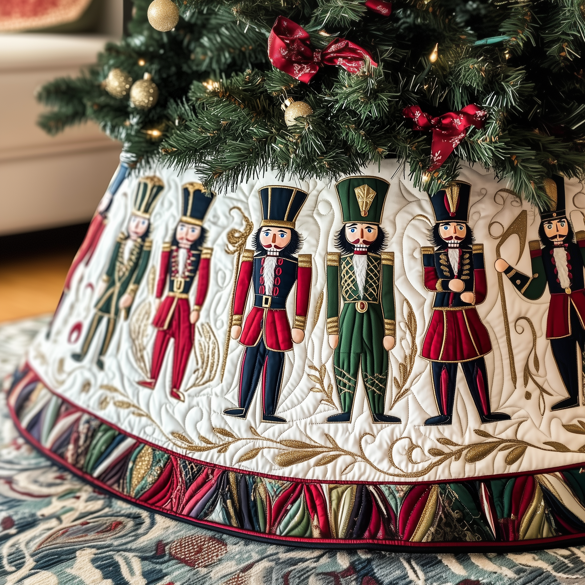 Vintage Nutcracker Soldier Target Tree Skirt Quilted Handmade Holiday Gift for Christmas Decor