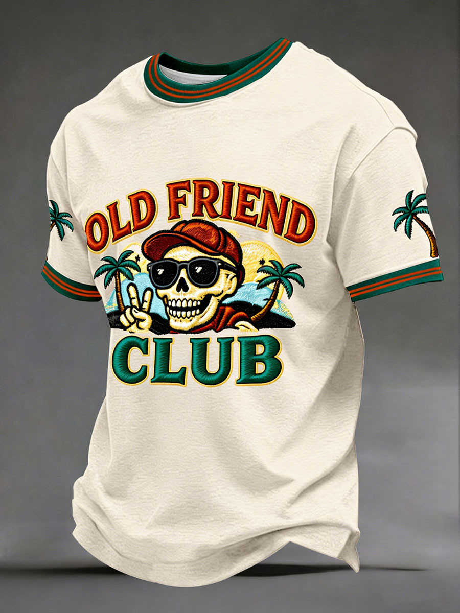 Vintage Old Friend Club T-Shirt Beach Skull Clothing Gift Ideas For Dad
