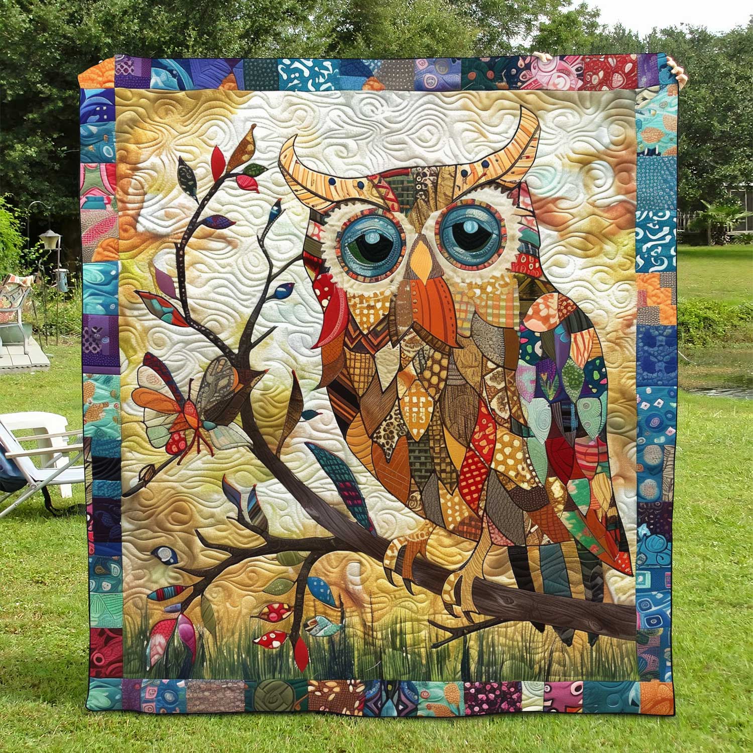 Vintage Owl Patchwork Quilted Blanket Gift For Owl Lover