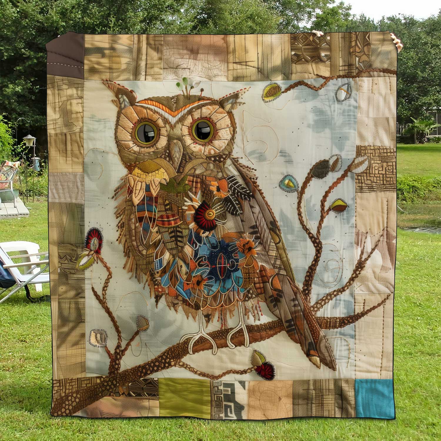 Vintage Owl Patchwork Quilted Blanket Gift For Owl Lover