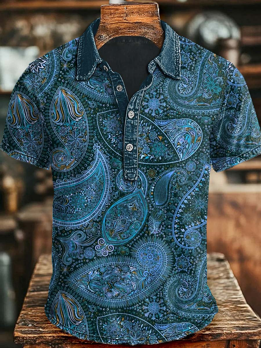Vintage Paisley Print Casual Short Sleeve Polo Shirt Apparel Halloween Day For Her