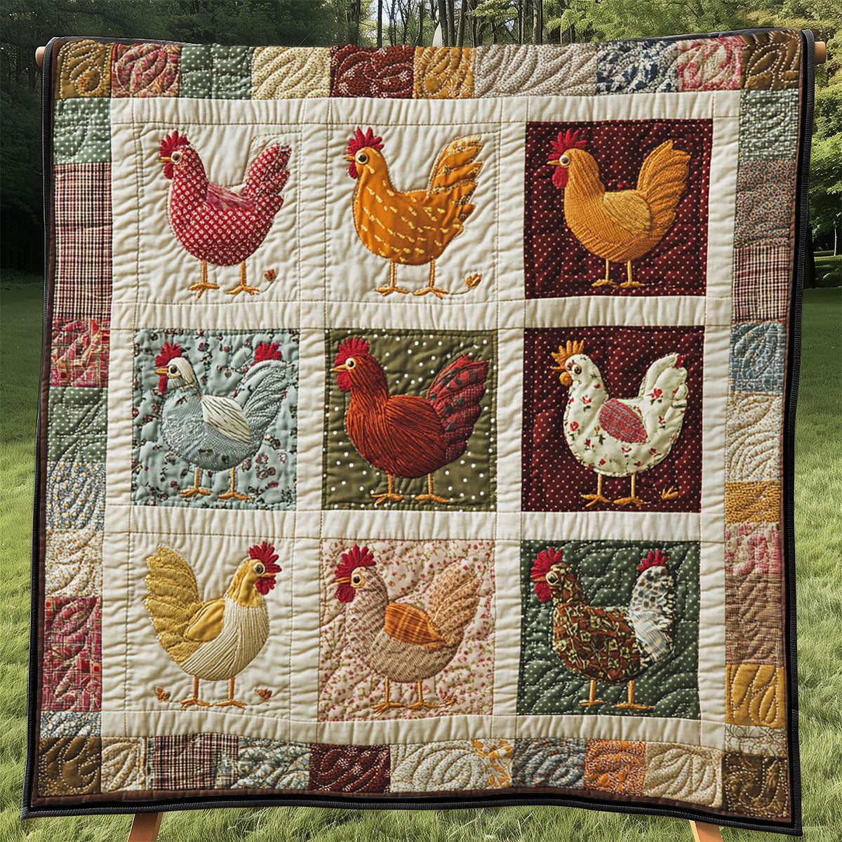 Vintage Patchwork Chicken Quilt Blanket Sofa Throws Christmas Gifts For Grandma