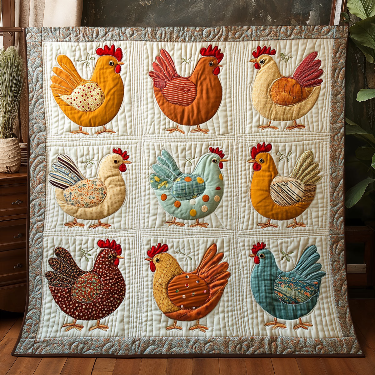 Vintage Patchwork Chicken Quilt Blanket Sofa Throws Christmas Presents For Mother In Law
