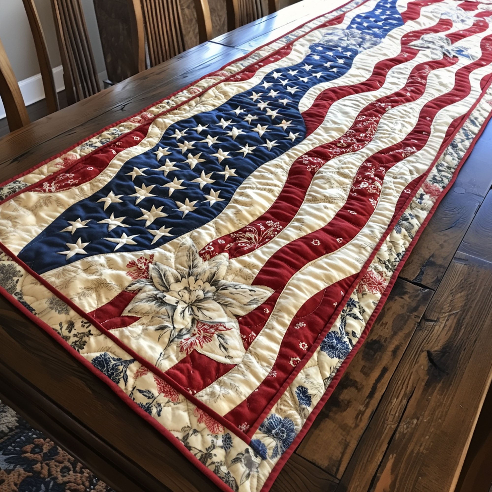 Vintage Patriot Quilted Table Runner Dining Room Table Decor Ideas Patriotic Novelty Items
