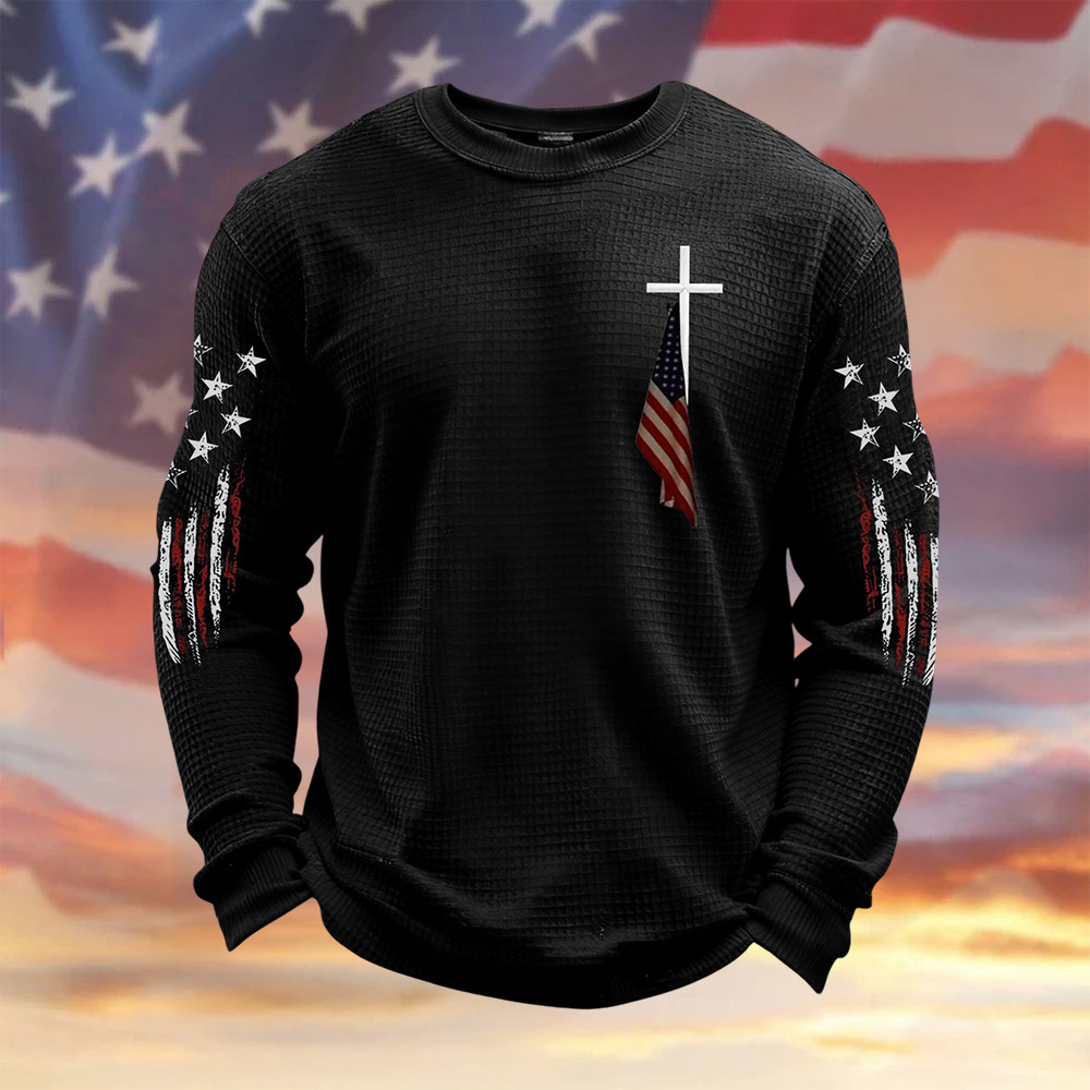 Vintage Patriotic American Flag Faith Long Sleeve Shirt Independence Day 2026 Apparel Gift For Him