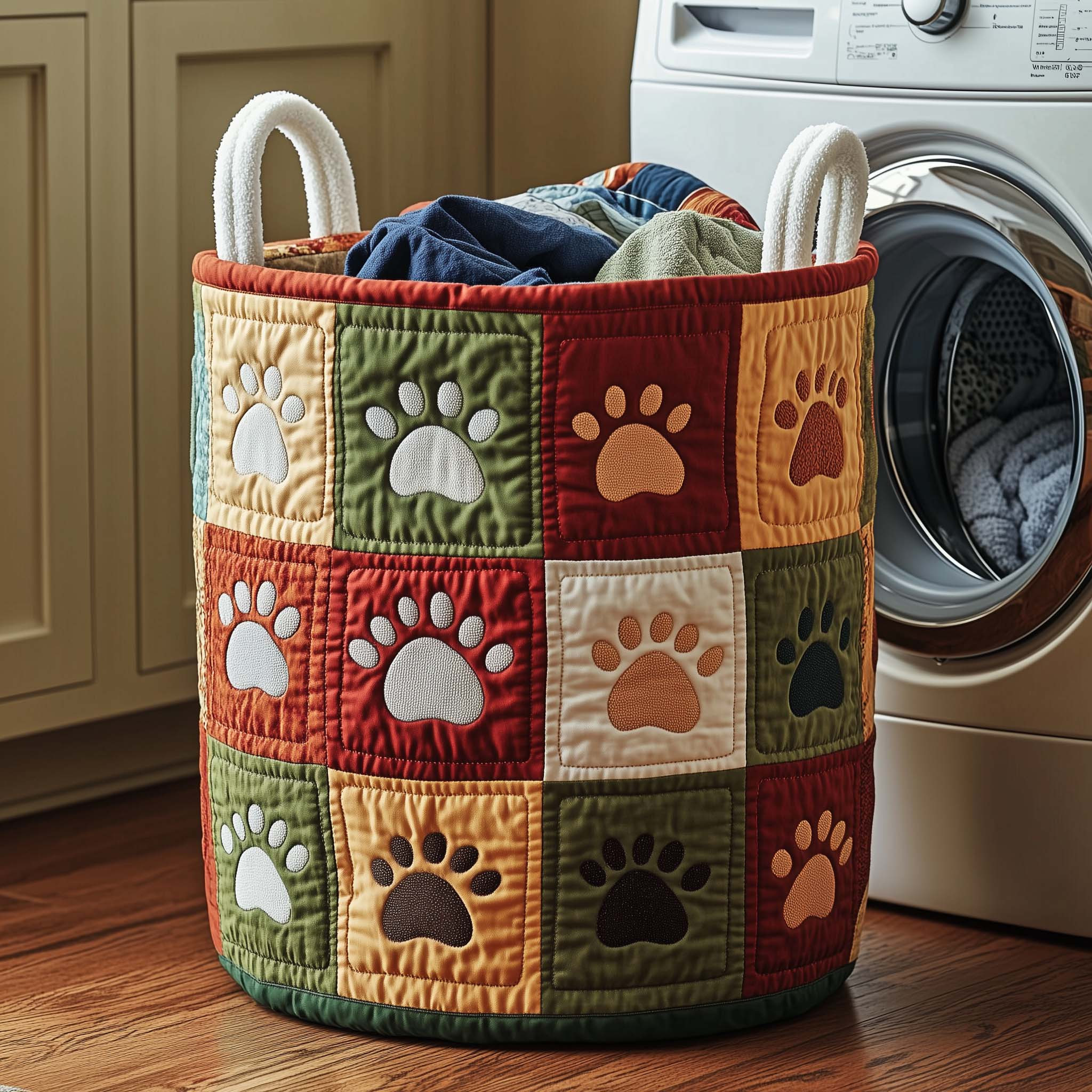 Vintage Paws Quilted Laundry Basket Vintage Home Decor Great Gifts For Pet Owners