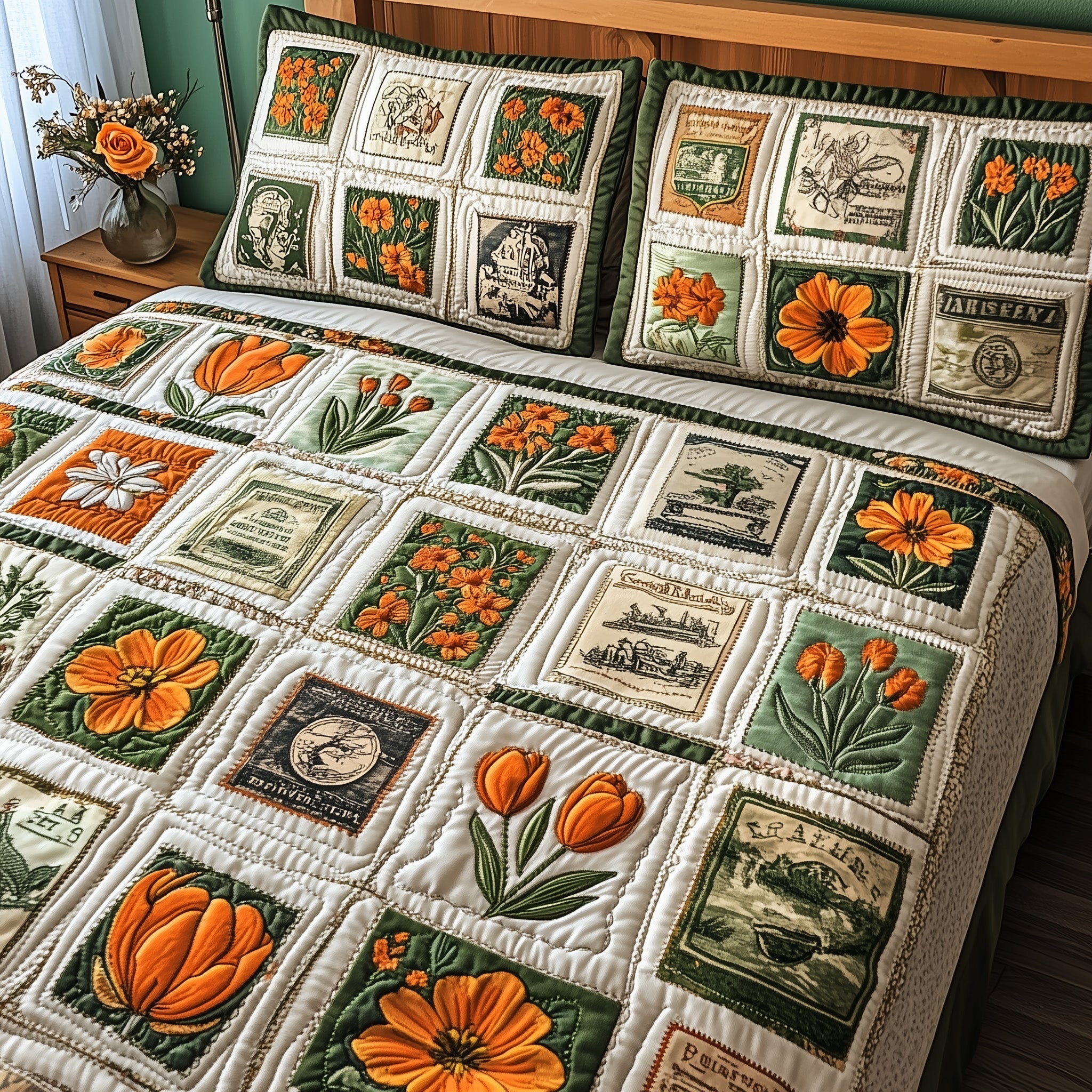 Vintage Postcard Quilted Bedding Set Duvet Cover Merchandise Best Gifts For Stamp Collectors