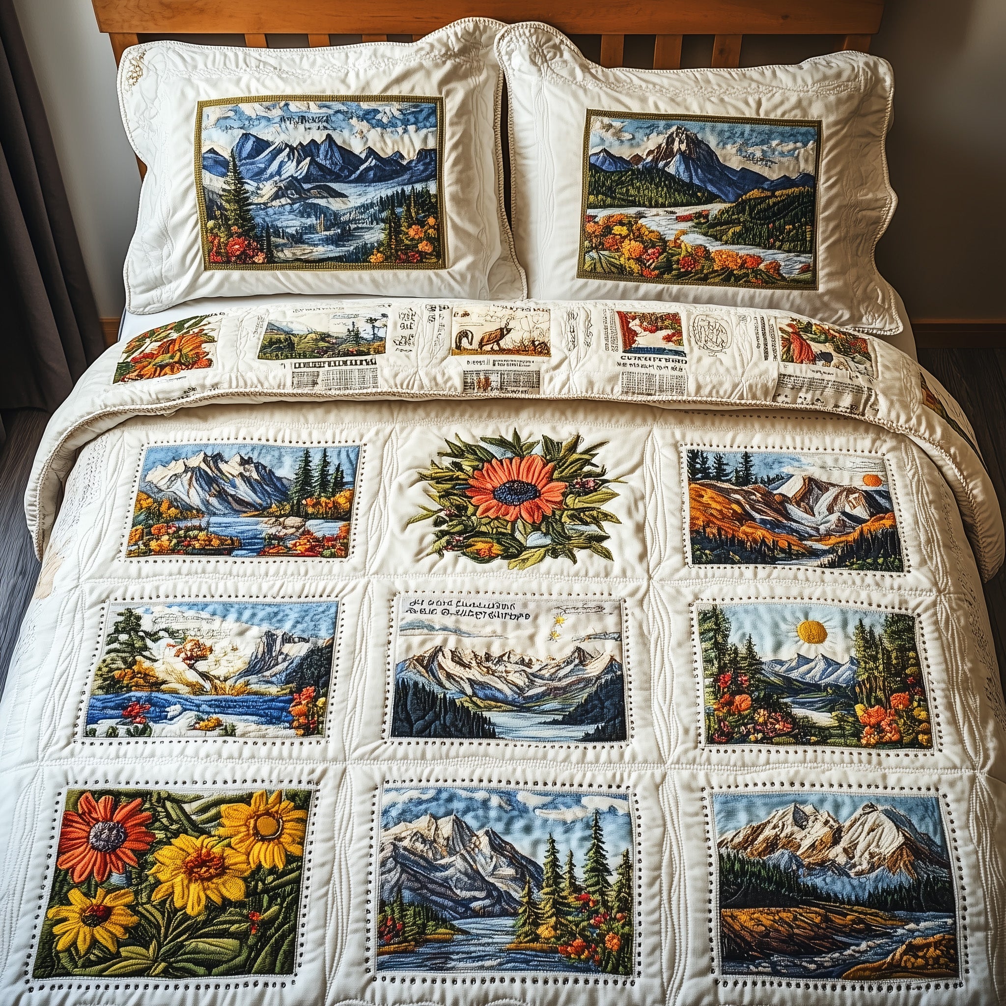 Vintage Postcard Quilted Bedding Set Duvet Cover Merchandise Gifts For Stamp Collectors
