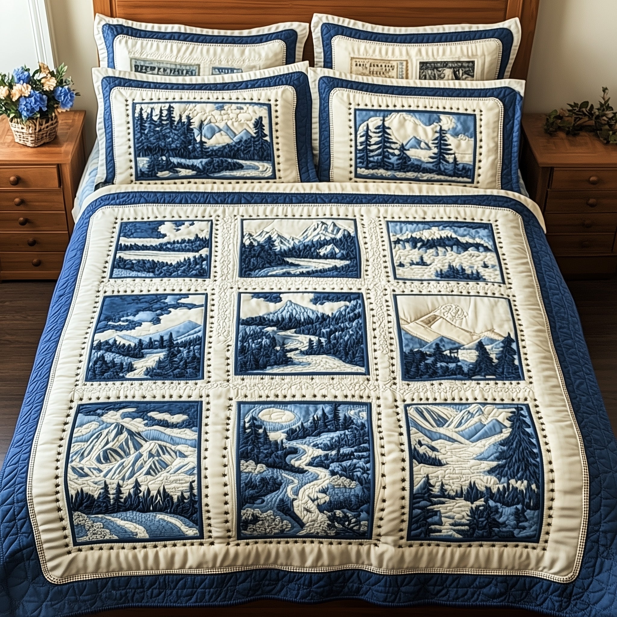 Vintage Postcard Quilted Bedding Set Duvet Cover Merchandise Gifts For Stamp Lovers Christmas