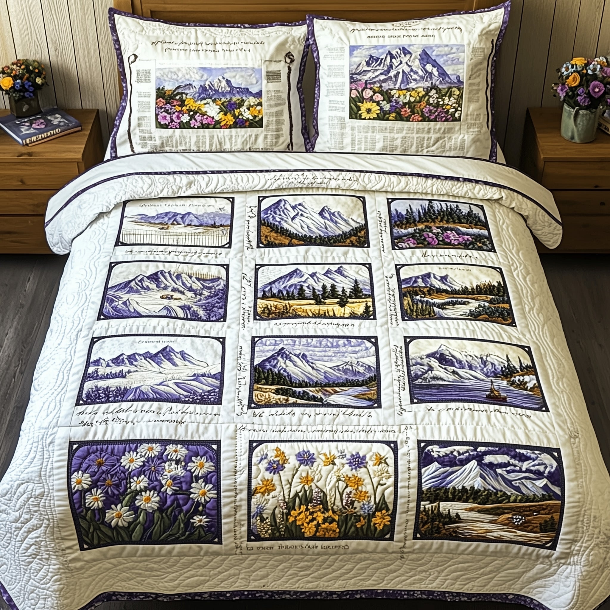 Vintage Postcard Quilted Bedding Set Duvet Cover Merchandise Gifts For Stampers