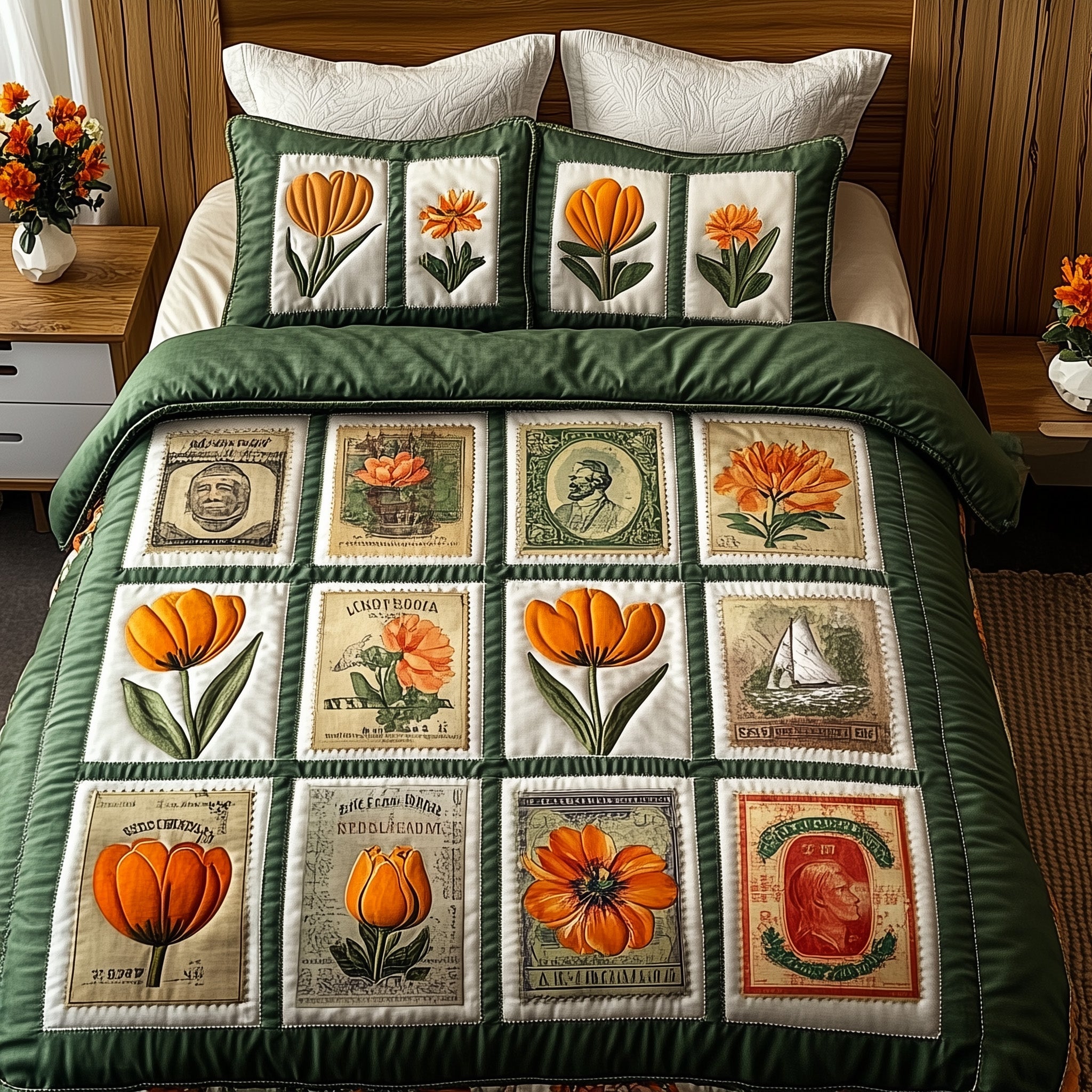 Vintage Postcard Quilted Bedding Set Duvet Cover Merchandise Presents For Stamp Collectors