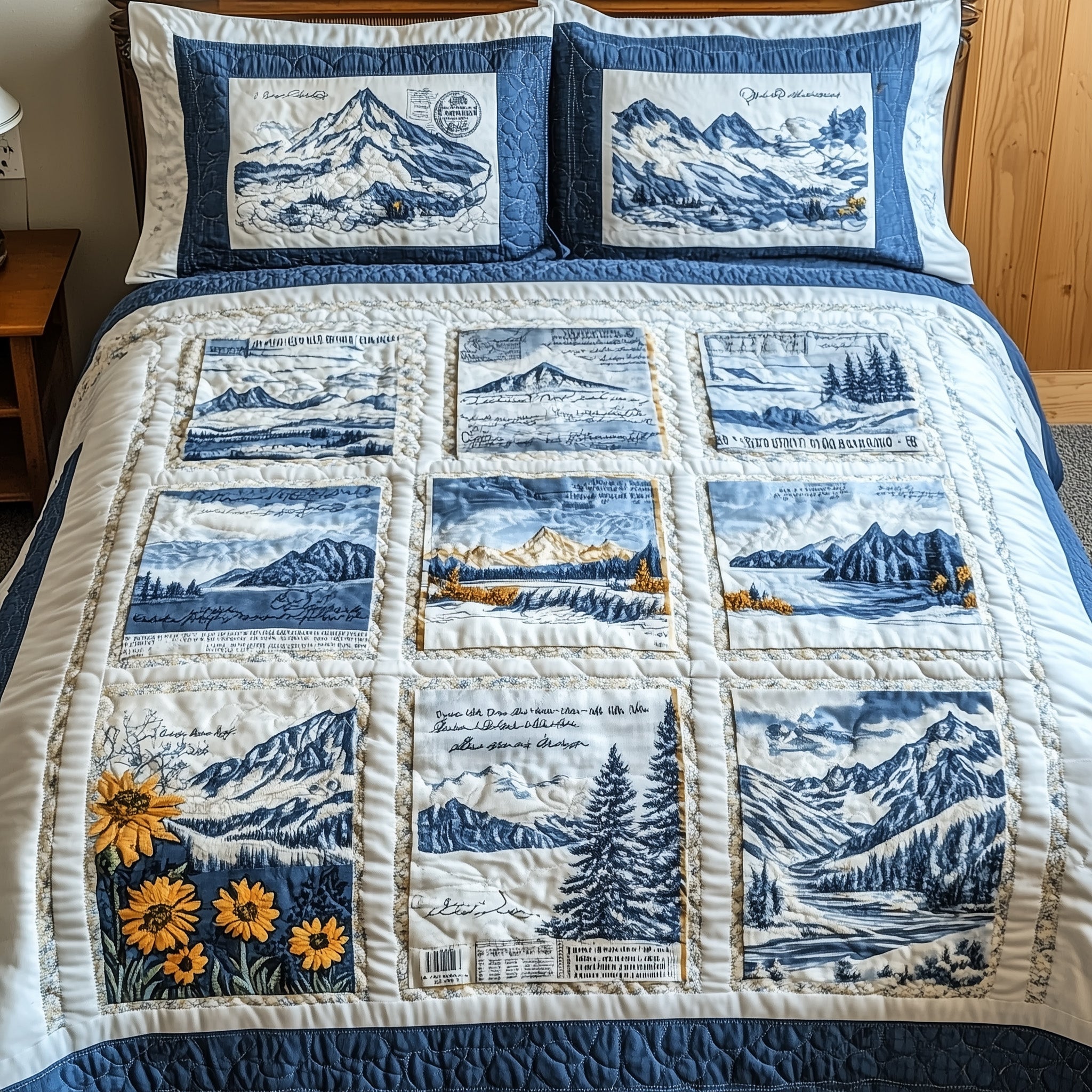 Vintage Postcard Quilted Bedding Set Duvet Cover Merchandise Stamp Themed Gifts
