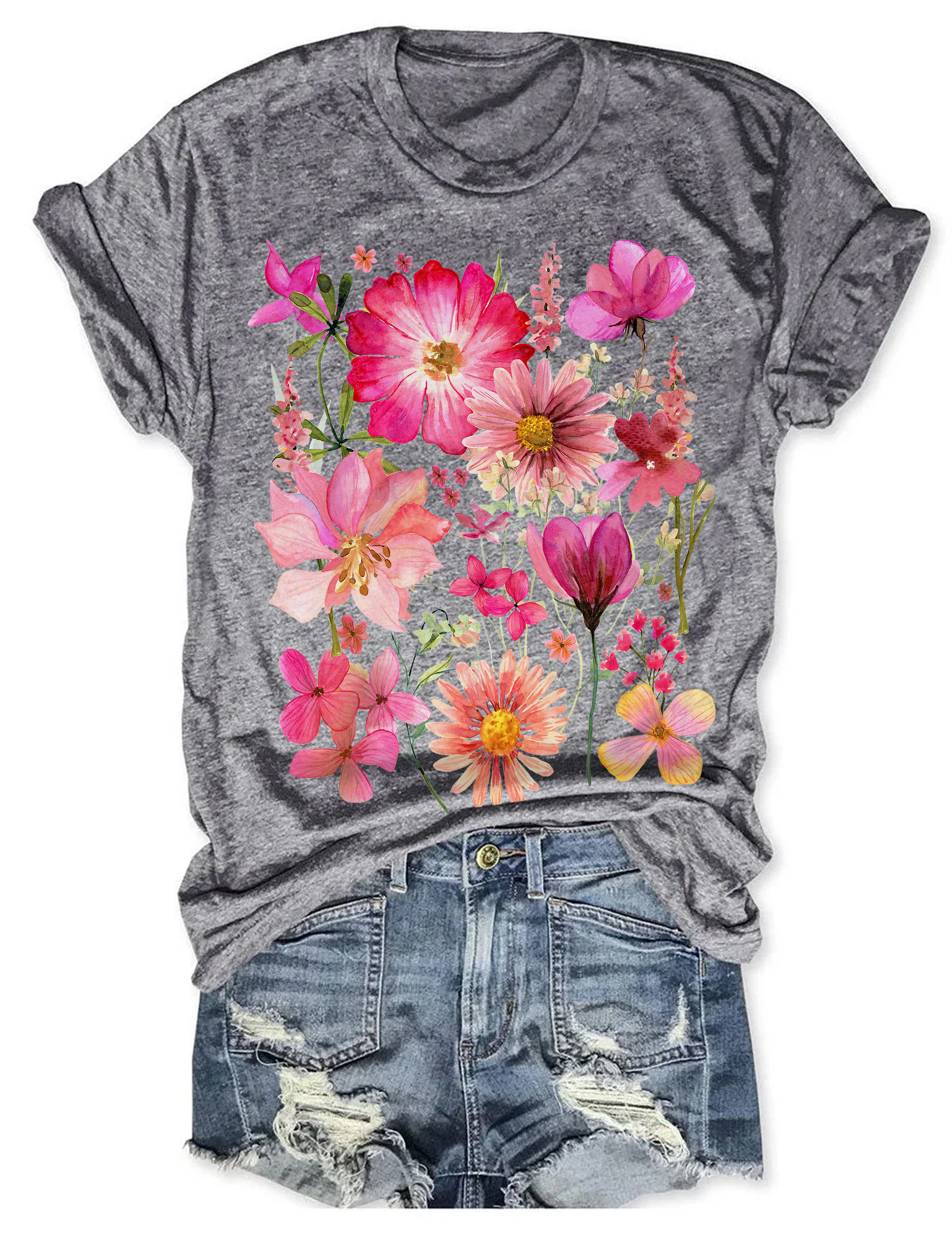 Vintage Pressed Flowers T-Shirt Nature Vibe Flower Themed Shirt Unique Presents For Her