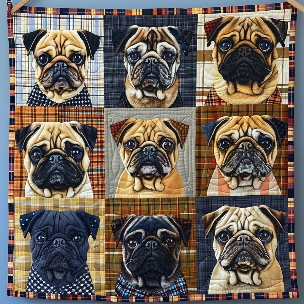 Vintage Pug Art Quilted Blanket Great Dog Christmas Gifts