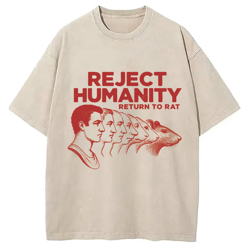 Vintage Reject Humanity Rat Washed T-Shirt Cool Urban Street Style Shirt Gifts For BFF